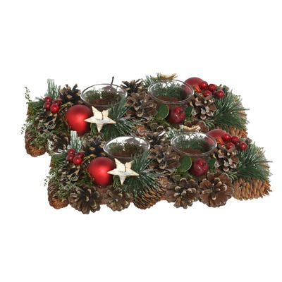 2x stuks kerst thema kaarsenhouders ornament red/green nature 30 x 15 x 8 cm
