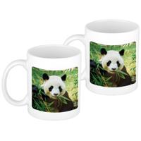 Panda beer - 2x stuks - dieren koffiemok - beker - wit - 300 ml - cadeau artikelen