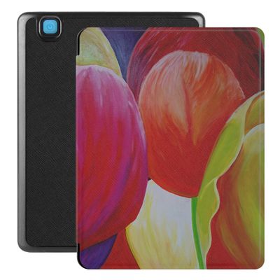 Lunso - Kobo Aura H20 Edition 2 hoes (6.8 inch) - Vegan Saffiano Leren sleep cover - Tulpen