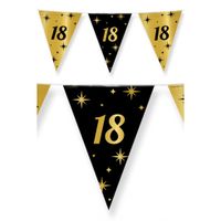 3x stuks leeftijd verjaardag feest vlaggetjes 18 jaar geworden zwart/goud 10 meter