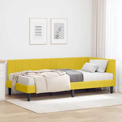 Hoekbedframe met matras met hoofdeinde Geel 90 x 200 cm Fluweel