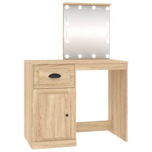 The Living Store Kaptafel Sonoma Eiken - Bewerkt Hout en Acryl - 90 x 50 x 132.5 cm - LED Verlichting met USB