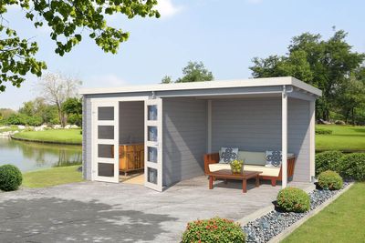Outdoor Life Helena Blokhut 492,2 x 250 cm 28 mm vuren Platinum Grey-Wit gecoat- Plat dak- - Outdoor Life Outdoor Life Helena Blokhut 492,2 x 250 cm 28 mm vuren Platinum Grey-Wit gecoat- Plat dak- - Outdoor Life