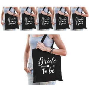 Tasjes vrijgezellenfeest vrouw - 1x Bride to Be zwart + 5x Bride Squad zwart   -