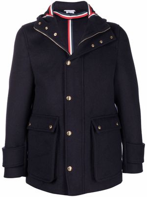 Thom Browne parka zippée en cachemire à capuche - Bleu