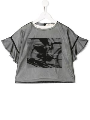 Andorine top en tulle à imprimé graphique - Blanc