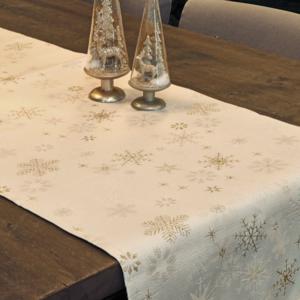 Unique Living tafellopers - 2x - goud - sneeuwvlokken - 150 x 45 cm - polyester