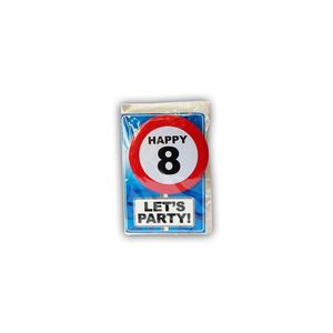 8 jaar ansichtkaart met button