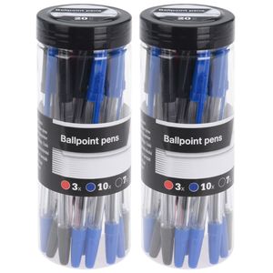 40x stuks balpennen rood/zwart/blauw 14 cm