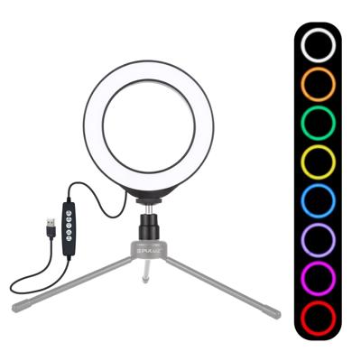 PULUZ 4 7 inch 12cm USB 10 modes 8 kleuren RGBW Dimbare LED ring Vloggen fotografie video lichten met koude schoen statief bal hoofd (zwart)