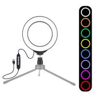 PULUZ 4 7 inch 12cm USB 10 modes 8 kleuren RGBW Dimbare LED ring Vloggen fotografie video lichten met koude schoen statief bal hoofd (zwart)