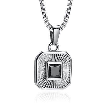 Mendes Ketting Vierkant met Zirkonia - Zilver & Zwart