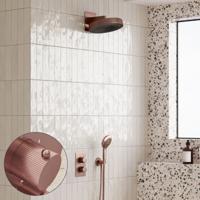 Regendouche set SaniClear Evolution Stripes | 30 cm | Incl.Inbouwdeel | 2 standen handdouche | Geborsteld koper