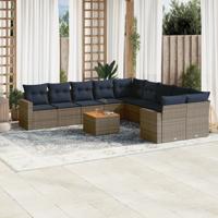 11-delige Loungeset met kussens poly rattan grijs