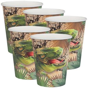 Feest wegwerp bekertjes - dinosaurus - 50x stuks - 270 ml - bruin/groen - karton