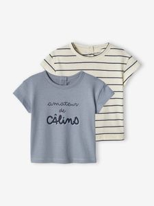 Set van 2 T-shirts voor baby, met korte mouwen grijsblauw