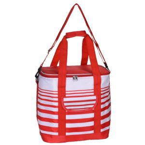 Grote koeltas draagtas schoudertas rood/wit gestreept 33 x 23 x 36 cm 24 liter