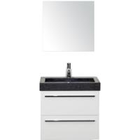 Seville Badmeubelset 60 cm - Wit Hoogglans - Wastafel Hardsteen Wit Lucca met Spiegel