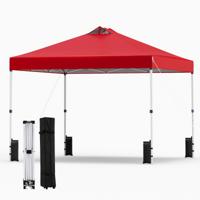 Pop-up Paviljoentent van 3 x 3 m Partytent met Stevig Frame en Zilverkleurig Dak Draagbaar Paviljoen met 4 Zandzakken Haringen en Touwen Opvouwbaar Paviljoen met Roltas-Rood
