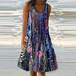 Dames Casual jurk Hemdjurk Zonnejurk Bloemig Zak Afdrukken U-hals Halflange jurk Casual Dagelijks Strand Mouwloos Zomer Lente Lightinthebox