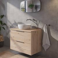 Saqu Lima badmeubel incl. keramische waskom 80x51x76cm naturel eiken - rvs greep