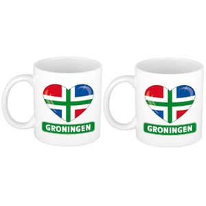 Hartje vlag Groningen mok / beker - 2x - wit - 300 ml