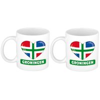 Hartje vlag Groningen mok / beker - 2x - wit - 300 ml