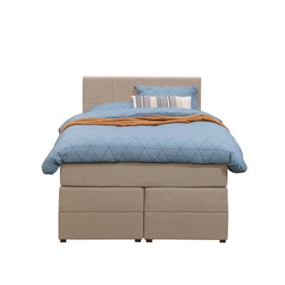 Leen Bakker - Boxspring Met Opbergruimte Liv Geblokt - 120x200 Cm - Stof - Beige