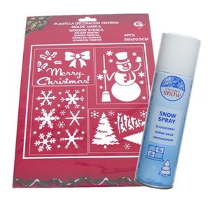 Kleine kerst raamsjablonen - 4x st- 28 x 21 cm - incl. sneeuwspray 150 ml