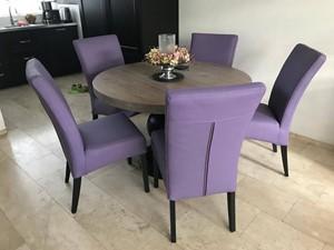 Set van 5 leren eetkamerstoelen - met houten poten - paars leer - Echt leer, Landelijk, ontdek de vele Leersoorten en Kleuren bij ShopX