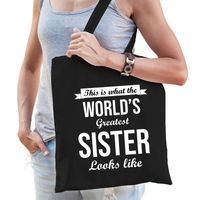 Worlds greatest SISTER kado tasje voor zussen verjaardag zwart voor dames - Feest Boodschappentassen - thumbnail