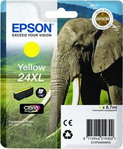 Epson Elephant Singlepack Yellow 24XL Claria Photo HD Ink