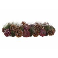 Kerst thema kaarsenhouder ornament roze/bruin nature 38 x 15 x 9,5 cm cm - thumbnail