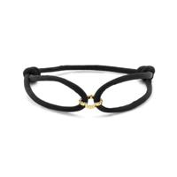 Zwarte Satijnen Armband met 14k Gouden Bloem & Diamant 0.12ct - 13-26 cm