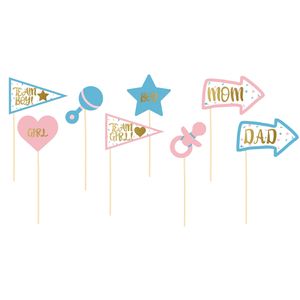 Gender reveal foto prop set - 8-delig - jongen/meisje babyshower thema feest - photo booth