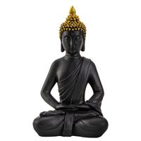Boeddha beeldje zittend - binnen/buiten - kunststeen - zwart/goud - 30 x 17 cm - thumbnail