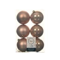 Decoris Kerstballen - 6x st - toffee bruin - D8 cm - kunststof - kerstversiering