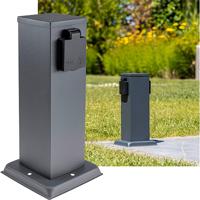 Buitenstopcontact 2 zijden enkel (2x) op 30cm zuil zwart IP44 - tuincontactdoos - stekkerverdeler buiten