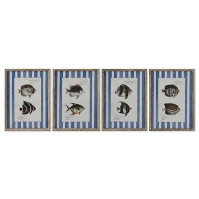 Schilderij Home ESPRIT Blauw Vis 40 X 2,5 X 55 cm (4 Stuks)