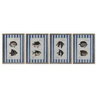 Schilderij Home ESPRIT Blauw Vis 40 X 2,5 X 55 cm (4 Stuks)