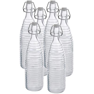 Fles met beugeldop - 6x - transparant - 1000 ml - glas - decoratie fles - olie/azijn fles