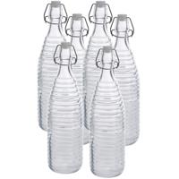 Fles met beugeldop - 6x - transparant - 1000 ml - glas - decoratie fles - olie/azijn fles