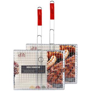 BBQ/barbecue rooster - 2x - klem grill - metaal/hout - 40 x 62 x 1 cm - Extra groot formaat