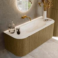 Badmeubel Mondiaz Kurve-Dlux | 120 cm cm | Meubelkleur Dusk | Wastafelkleur Ostra | Solid surface | Wasbak midden spoelbak | Zonder kraangat(en)