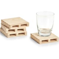 4x Luxe houten glazenonderzetters pallet vorm 10 x 10 cm - thumbnail