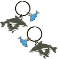 Dolfijnen sleutelhangers - Set van 2x stuks - 5 cm - Dieren cadeau artikelen - zeedieren - metaal