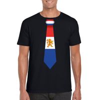 Zwart t-shirt met Nederland vlag stropdas heren - thumbnail