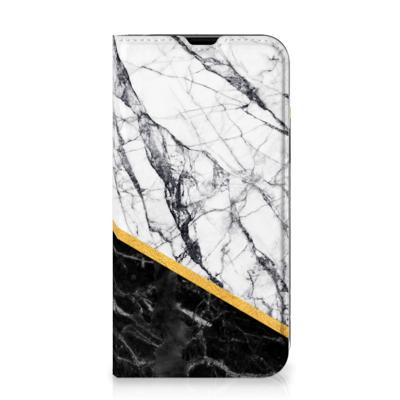iPhone 13 | Standcase | Marmer Wit Zwart - Origineel Cadeau Man