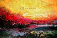 Karo-art Schilderij - Zonsondergang (print van handgeschilderd) , Multikleur , Wanddecoratie - thumbnail