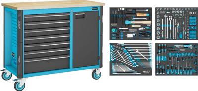 HAZET Werkbank - rijdend - Assistent 179NW - assortiment 179NW-7/230 - 230-delig - Laden, ondiep: 6 x 81 x 522 x 398 mm - Laden, diep: 1 x 166 x 522 x